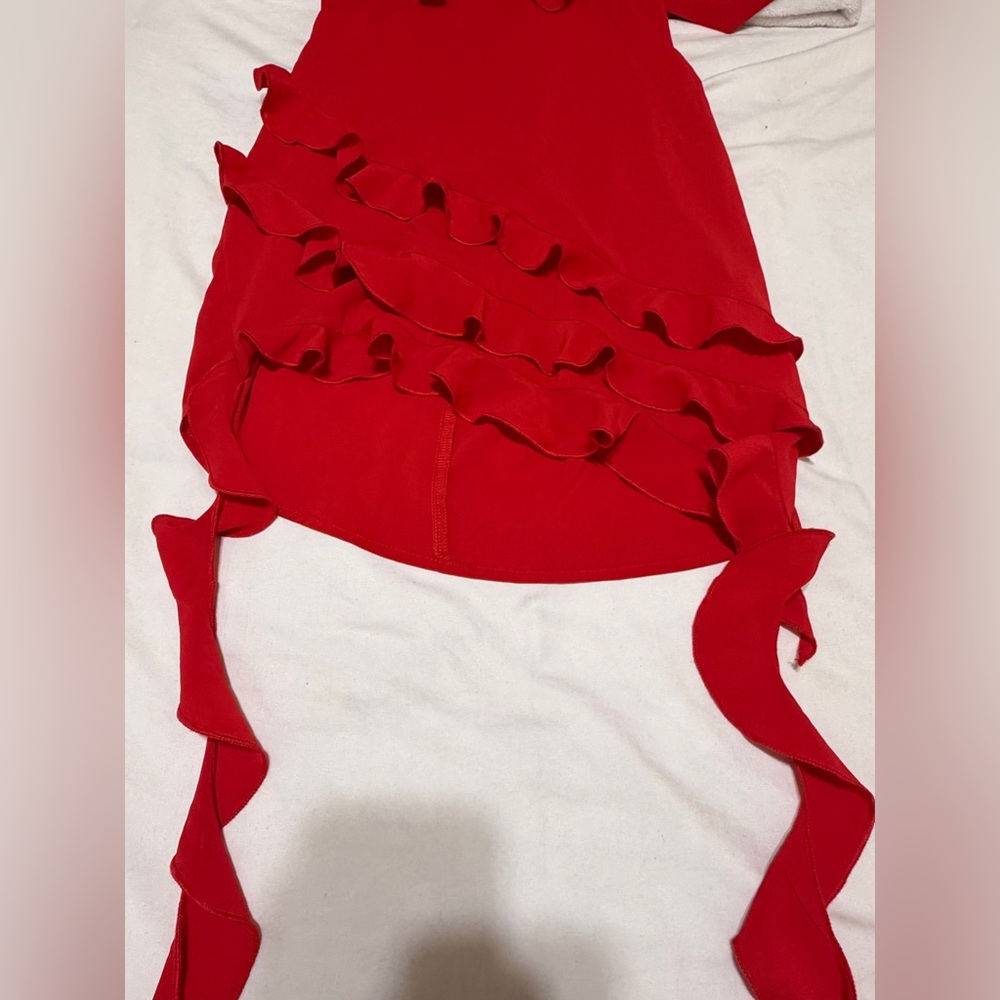 PrettyLittleThing Red Ruffle Halter Dress - Picture 4 of 5